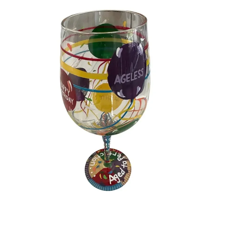 Lolita Aged to Perfection 15 Oz Hand Painted Wine Glass Birthday w/ Gift Box